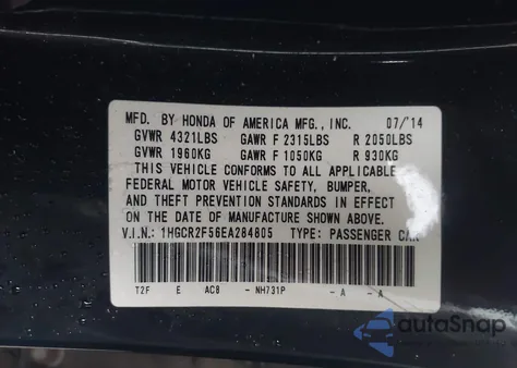 2014 Honda Accord Sport из США, поврежденный, VIN 1HGCR2F56EA284805